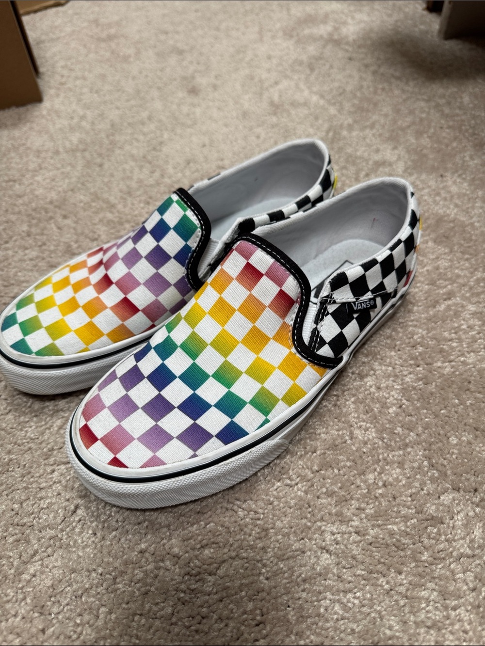 Vans Women’s Slip-On Checkerboard Rainbow Canvas Sneakers
